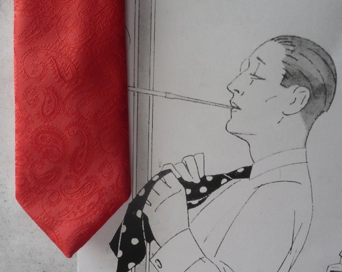 Vintage Le Marquis red brocade polyester tie