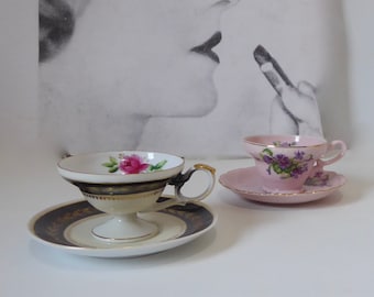 2 Shafford cups and saucers. Hand-painted. Japan. 1960s. Vintage kitchen. Teacup.