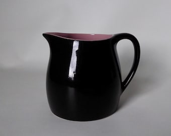 Vintage black and pink ceramic milk jug. 1950s. Vintage kitchen. Mid-century pitcher.