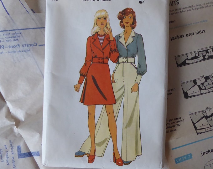 Jacket, skirt and pants vintage pattern. 1973 style. size 12 bust 34. Palazzo.Mod 1970.seventies.