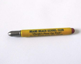 Miami Beach Kennel Club advertising pencil. Greyhound racetrack advertisement. 1960.