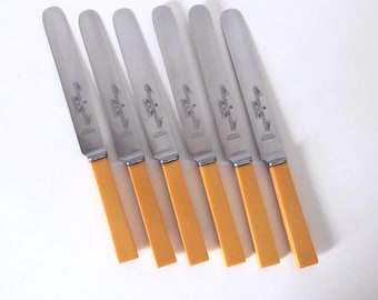 Long butter knives with resin handles. Joseph Fenton & Sons Sheffield. 1910. Slow food. Vintage kitchen.