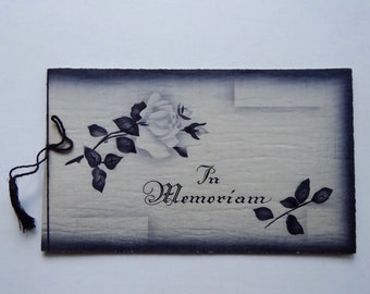 Funeral card. In Memoriam. 1930. Made in Germany. Embossed paper. Flowers. Sympathy card. Condolences. Religious heritage.