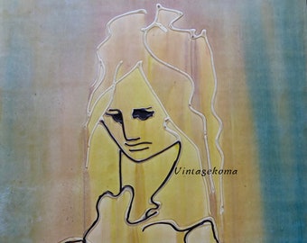 Acrylic on cardboard. Pop Art. Contemporary art. High flow acrylics. Signed Manuel. Meditation. Portrait of a woman. Meditation. Seventies art.