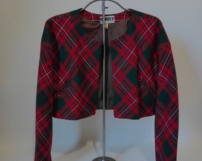 Oversized Yuki jacket long sleeves. Bolero style. Clan mackintosh tartan pattern. 1980