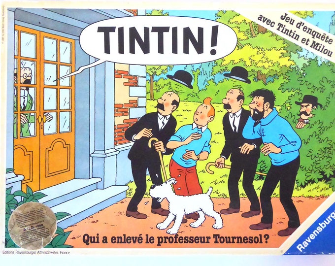 Tintin game. Who kidnapped Professor Sunflower? Ravensburger. France. Investigation game. Hergé 1987. Éditions du Lombard.