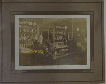 Sepia photo bar 1910. Antique commercial photograph Quebec.