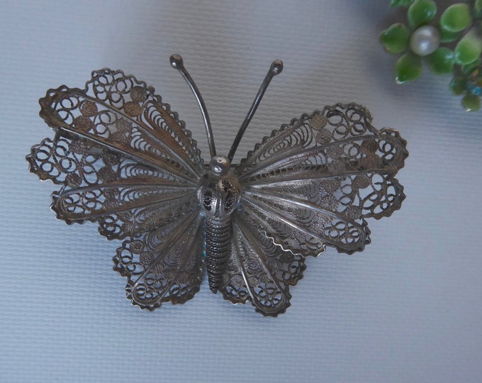 Vintage Filigree Butterfly Brooch. Sterling 900. Belle Epoque. 1920's. Edwardian Jewelry.