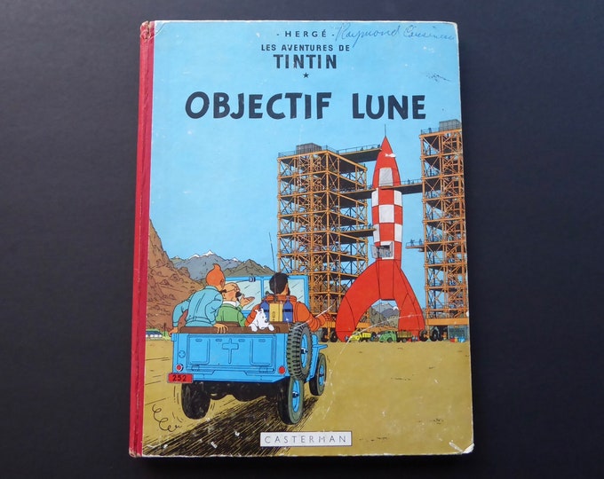 Tintin. 1958. Objective moon. Herge. Rocket. Crater. Cosmonaut. Spaceflight. Anticipation. Space age. Space conquest