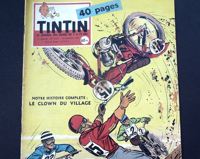 Newspaper Tintin.Motocross. January 29, 1959. Grade 11. N.536. French edition. Sports car. World automotive champion. Birds Congo.