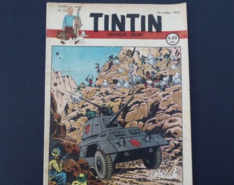 Tintin Journal. Belgian edition. April 10, 1947. 2nd year n.15. Vintage Tintin newspaper. tintin newspaper cover Jacobs. Science fiction.