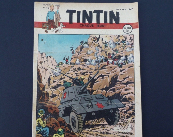 Tintin Journal. Belgian edition. April 10, 1947. 2nd year n.15. Vintage Tintin newspaper. tintin newspaper cover Jacobs. Science fiction.