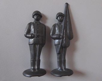 Vintage tinplate toy soldiers. USSR 1970. Flag bearer. Memorabilia collection. Souvenir
