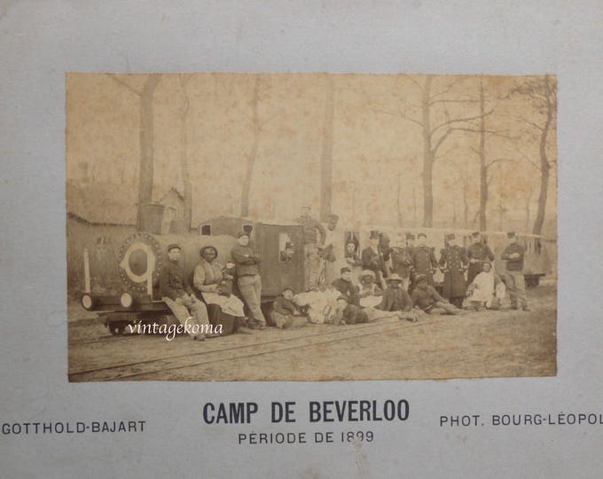 Large photograph sepia supply train. 1899. Military, actor. Beverloo Camp. Bourg-Léopold. Military camp. Militaria