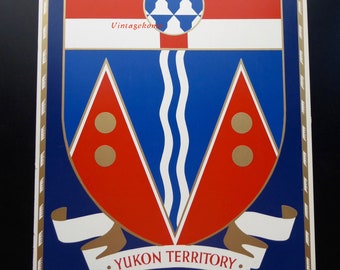 Vintage poster. Coat of arms of the Yukon Territory. Yukon territory. Canadian Heritage. Heraldry. Tribal art. Flag. Gold rush. Klondike