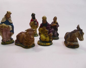 Vintage Christmas crib figurines. Composition.Hand painted. Italy. Year 1950