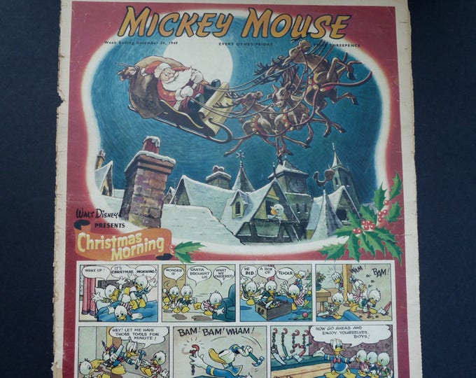 Mickey Mouse Weekly. Odham press. 24 Décembre 1949. Walt disney. Santa Claus. Père noël.Eega Beeva. Vintage comic. Christmas morning