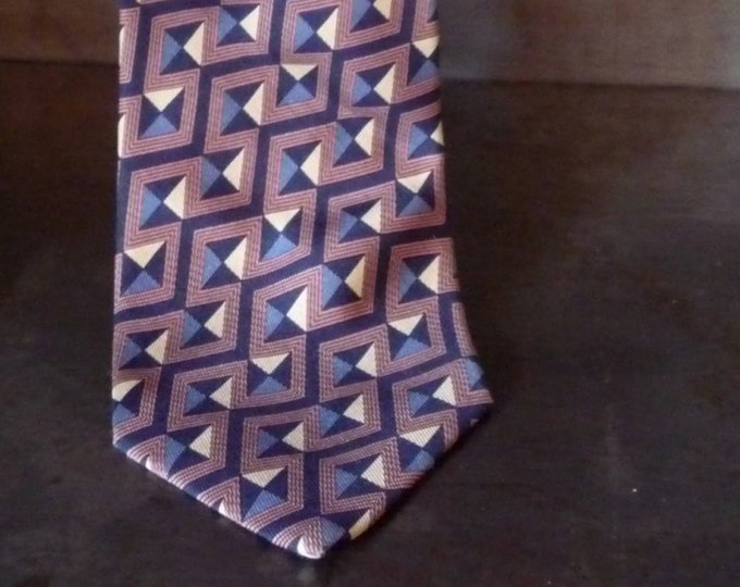 Vintage silk tie. Pink and blue geometric designs. Timeless. Modern and chic.