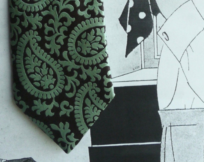 Altea Milano tie woven brocade dark brown and mint green