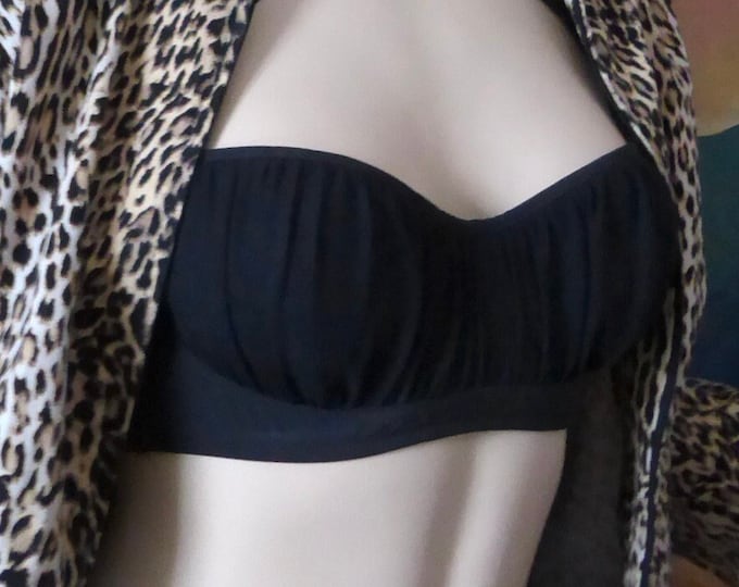 Vintage balconette bustier. Shan 1990 black draped wicking fabric