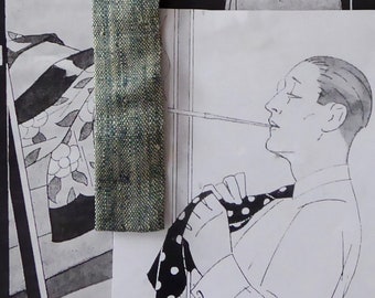 Slim handwoven tie. Handloom. Pure silk. India. 1960s/70s. Hipster/Rock style. Tie-colluphilia. Shade of green