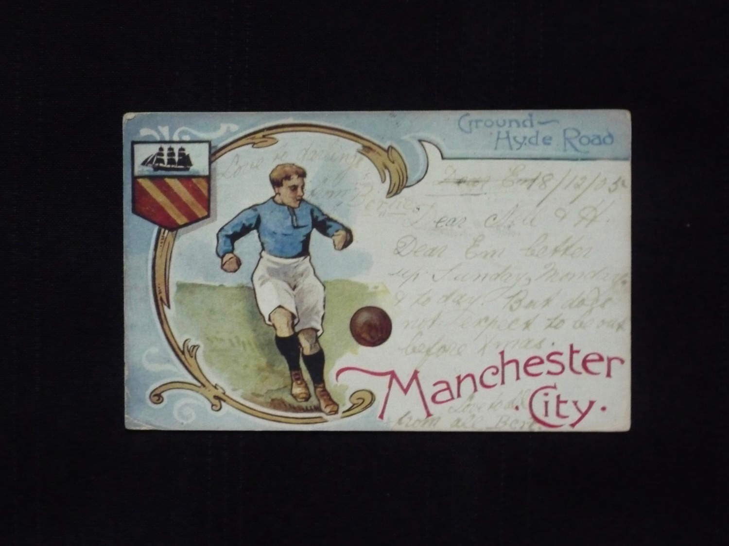 Map Postcard Manchester City Football Club Dainty Series Ground Hyde Road Drawing Art Nouveau 18 December 1906 Vintage Soccer Edwardian