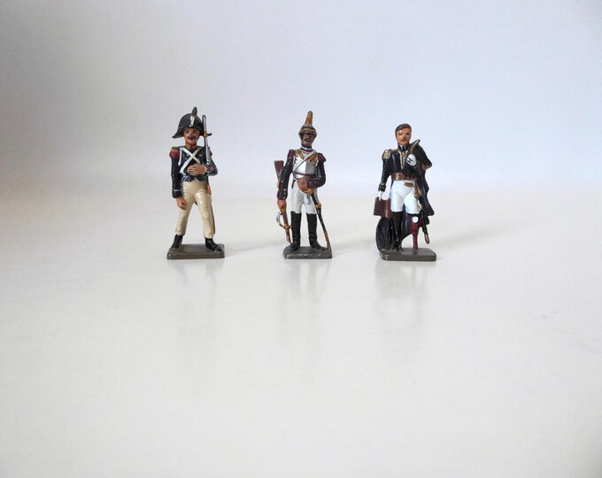 3 Starlux soldiers 1st Empire. Metal figurine. General Dausmenil. Cuirassier. Gunner. 1960.