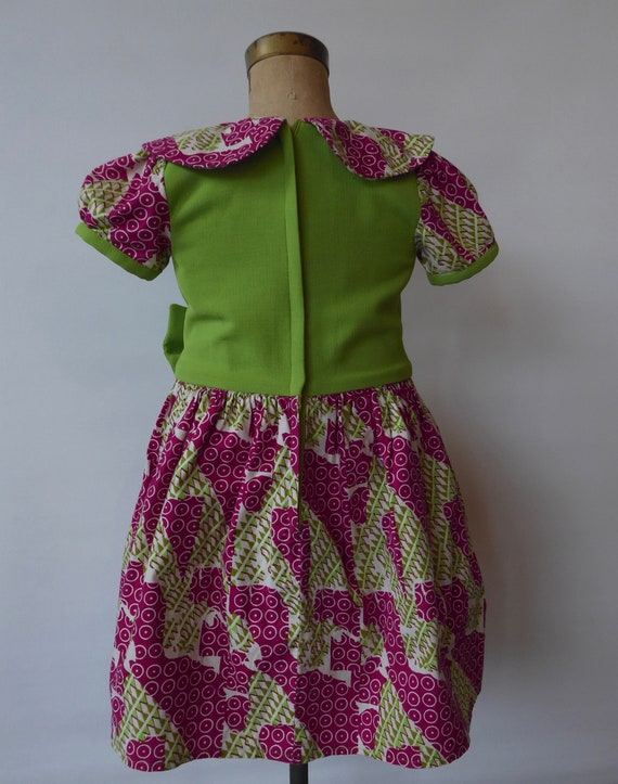 Girl dress green and pink fushia African print fa… - image 5