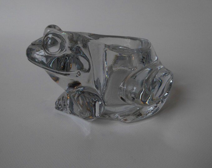 Porte bougie grenouille en cristal. Indiana Glass. Année 80. Bougeoir en verre clair. Lampion grenouille.