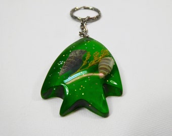 Vintage green fish key ring. 1980s.