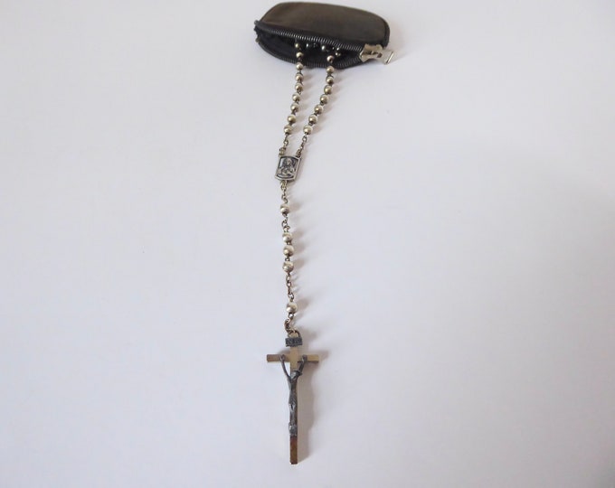 Rosary of the Holy Virgin. Chromed metal ball beads. 1960. Italy. Vintage rosary.