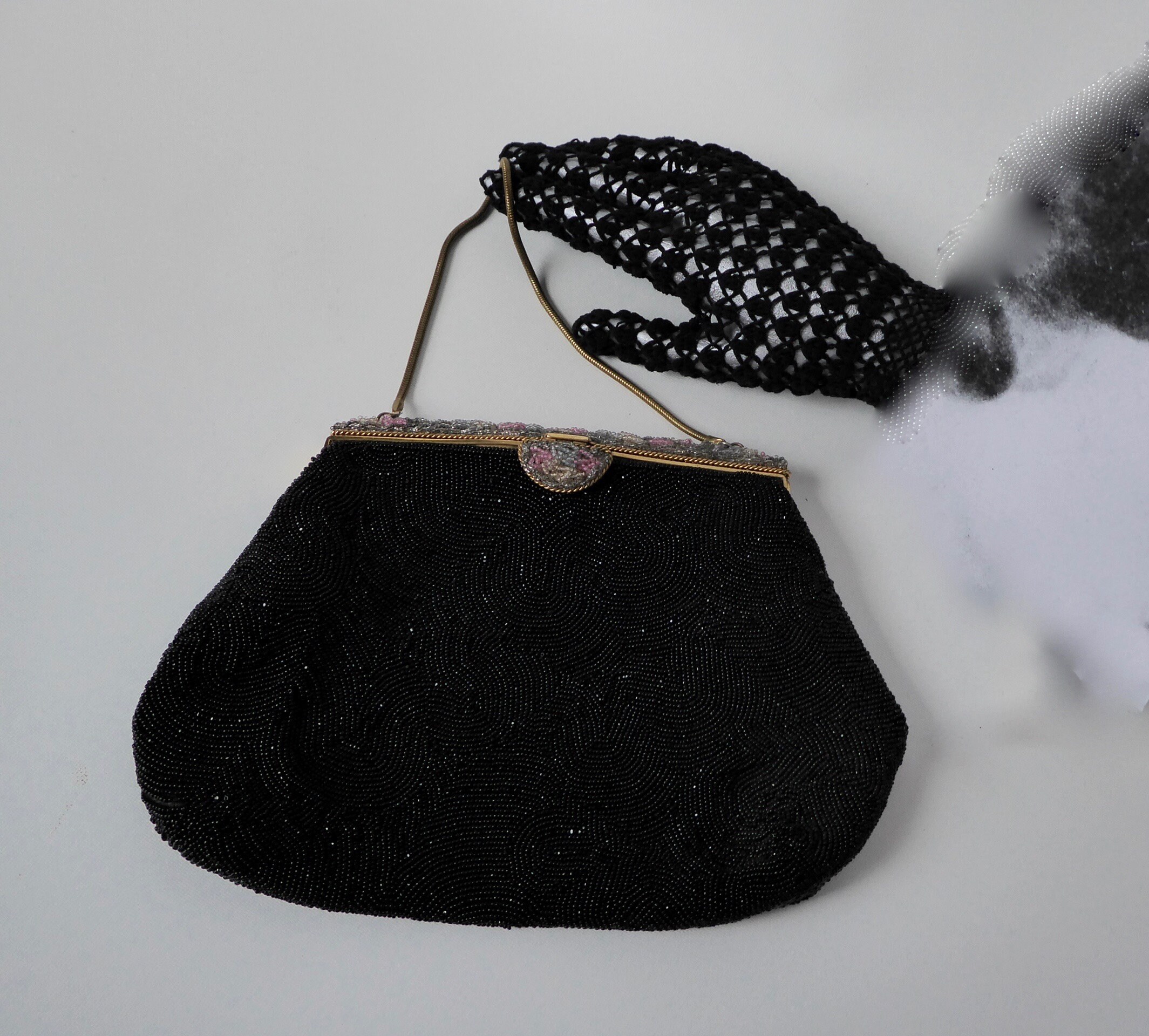 Vintage Beaded Purse Black Evening Bag Made in France