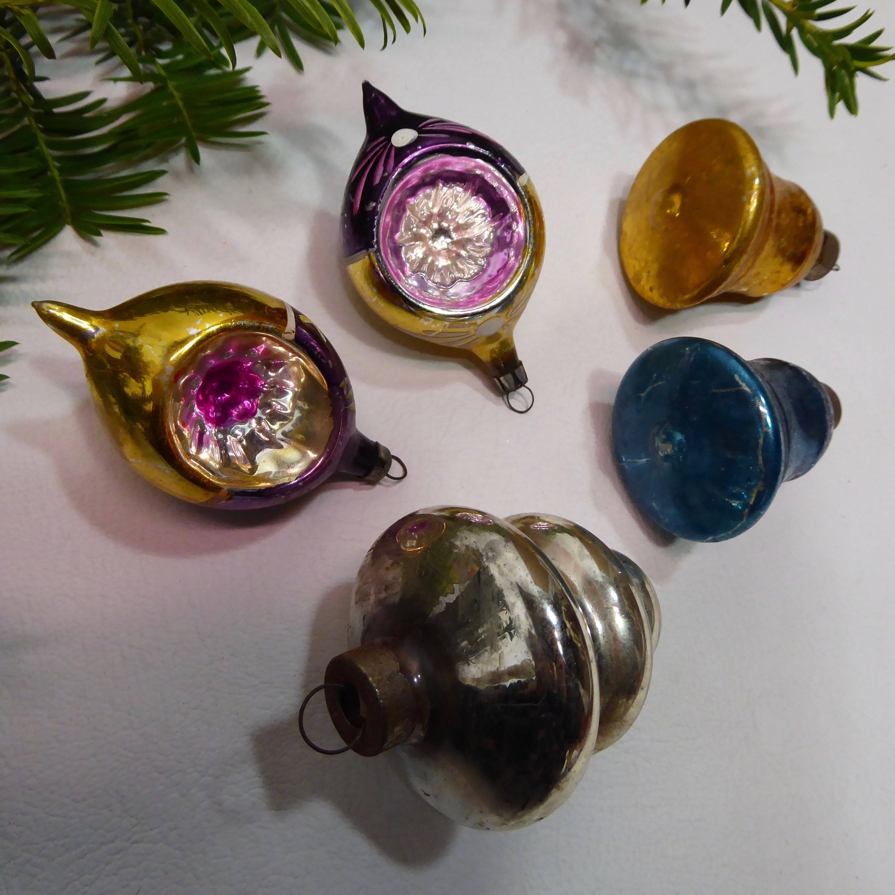 Set of Christmas balls vintage. Blown glass. Bell. Pagoda. Christmas