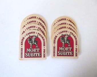 Lot of 8 Mort Subite Belgian beer coasters. Gueuze. Kriek. Blackcurrant. Raspberry. Peach. 1990.