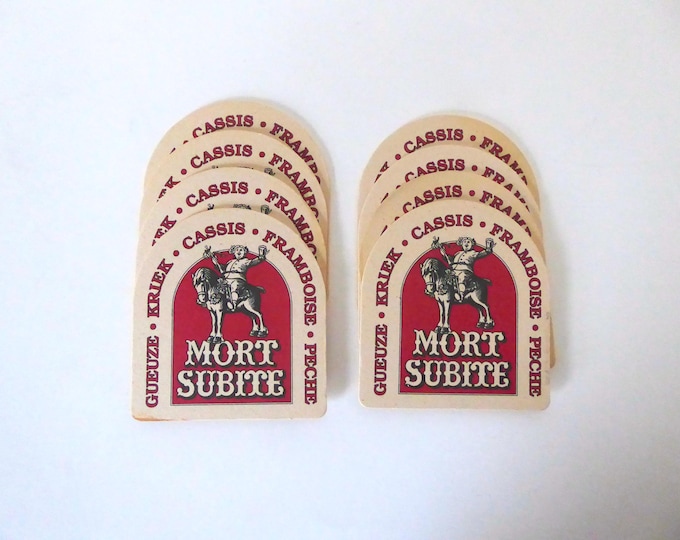 Lot of 8 Mort Subite Belgian beer coasters. Gueuze. Kriek. Blackcurrant. Raspberry. Peach. 1990.