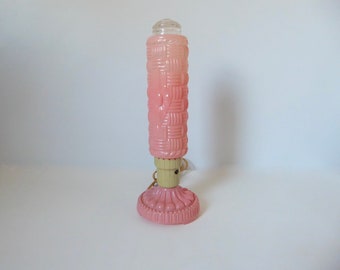 Art deco pink glass phallic lamp. 1930. Vintage bedside lamp. Skyscraper lamp. Torpedo lamp.