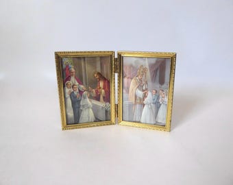 Religious diptych. Religious setting: communion and confirmation. 1950s-60s