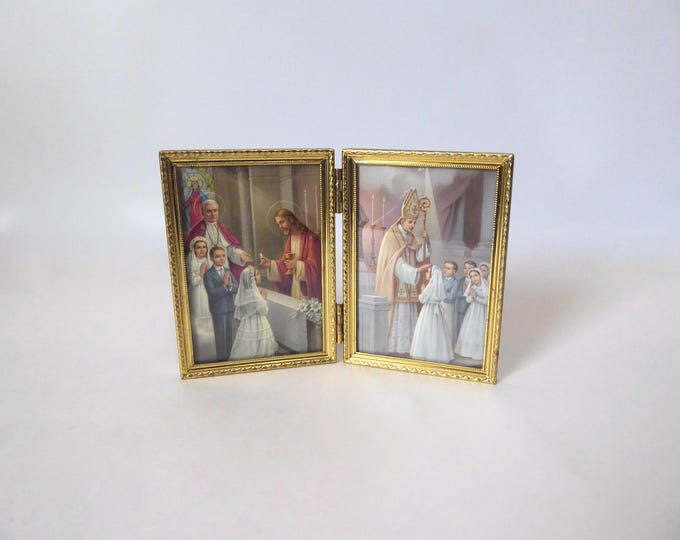 Religious diptych. Religious setting: communion and confirmation. 1950s-60s
