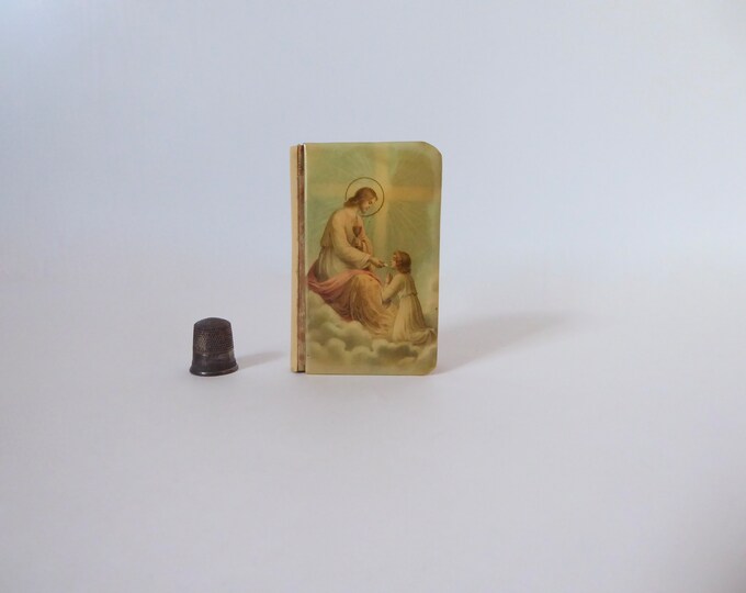 Cute little parishioner celluloid cover. 1920. First communion book. Brothers of the Christian Schools. Vintage children's prayer book.