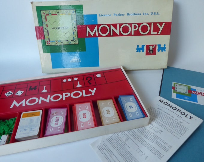 Monopoly Belgium game. From Ska. Brussels. Belgian francs. Copyright 1961 by Parker Brothers Detective game. Vintage board game.
