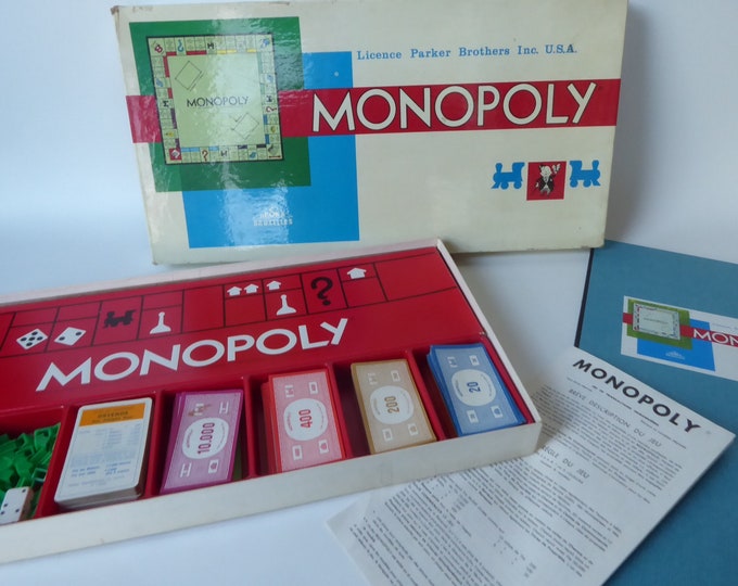 Monopoly Belgium game. From Ska. Brussels. Belgian francs. Copyright 1961 by Parker Brothers Detective game. Vintage board game.