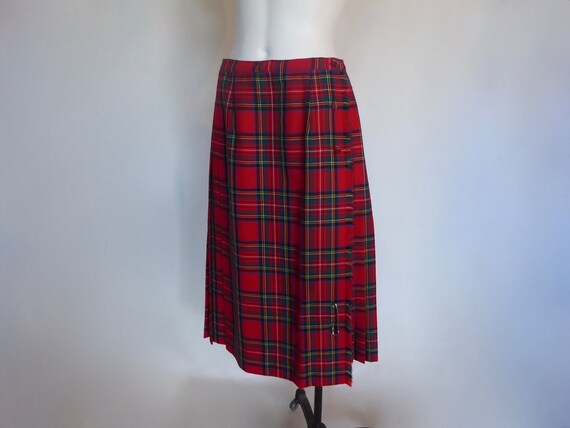 Red Royal Stewart tartan skirt. Aljean, 1970.Pure