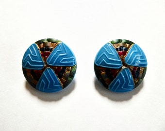 Vintage round domed cut glass shank buttons. Hand painted.