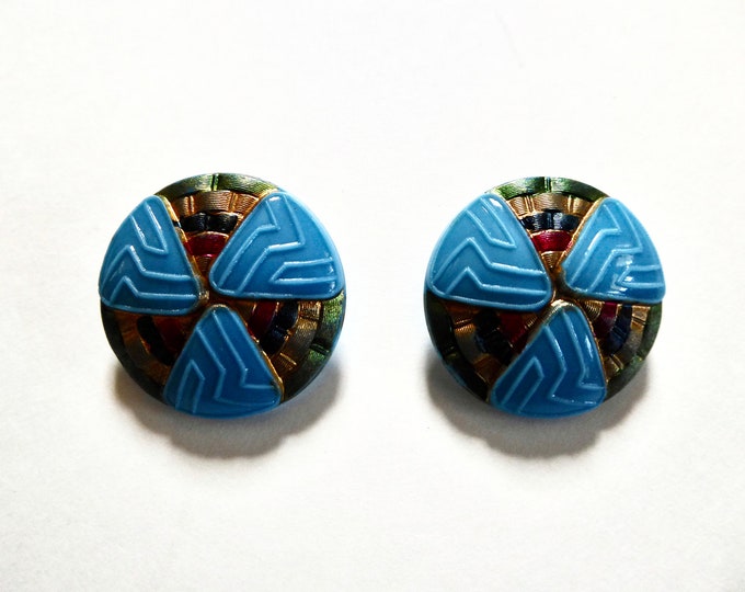 Vintage round domed cut glass shank buttons. Hand painted.