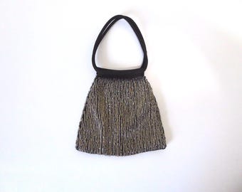 Satin evening bag embroidered with a glass bead. Simard bag. Vintage evening bag. 1990s.