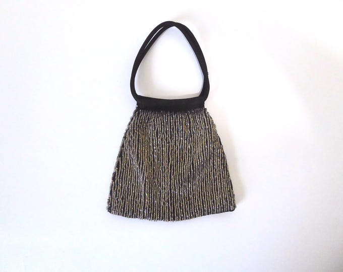 Satin evening bag embroidered with a glass bead. Simard bag. Vintage evening bag. 1990s.