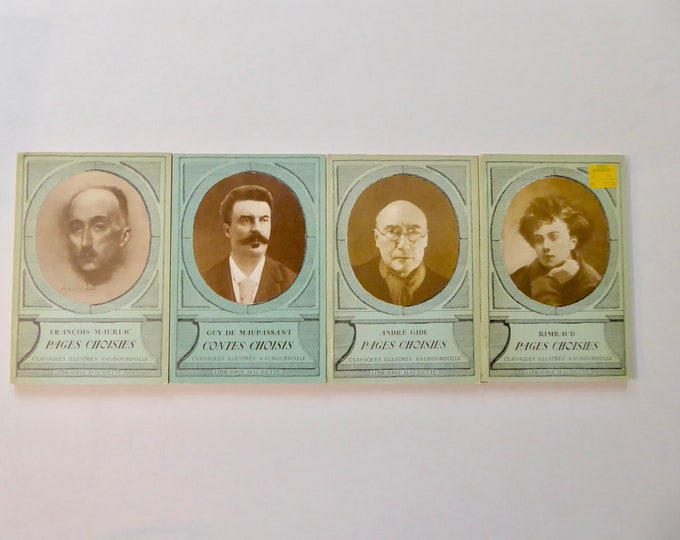 Illustrated Classics Vaubourdolle. Set of 4 books. Year 1960. André Gide. F. Mauriac. Rimbaud. Guy de Maupassant. Hachette Bookstore.