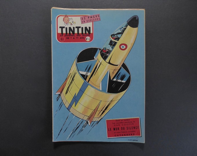 Tintin newspaper. Belgian edition. Grade 12. January 23, 1957. N.4. Weinberg Cover. Dan Cooper. Gutenberg. Coke in stock. Vintage comic.