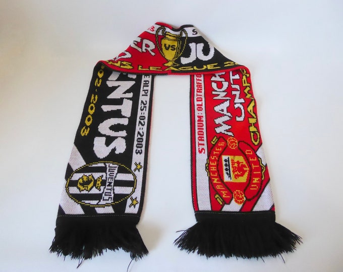 Manchester Utd Juventus Champions League 2002-2003 scarf. Vintage soccer scarf scarf