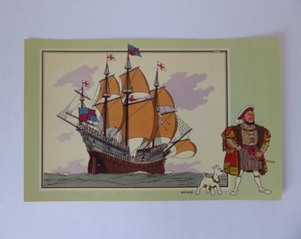 Tintin. Chromo Tintin. See and Know. Hergé. 1954. Marine. Series 2. No. 27. The "Great-Harry". England. 1514. Antique sailing ship.